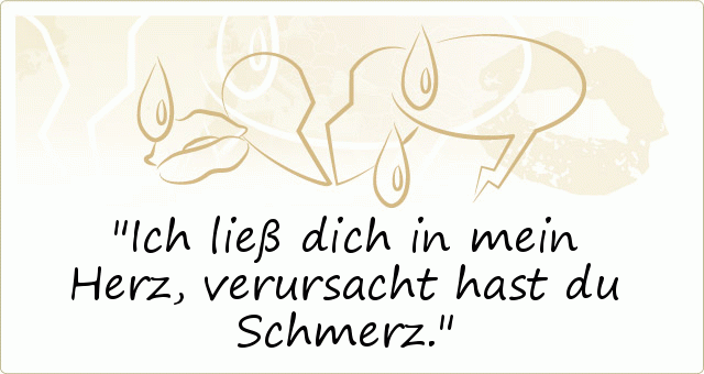 Ich ließ dich in mein Herz, verursacht hast du Schmerz. Ich ließ dich in mein Herz, verursacht hast du Schmerz.