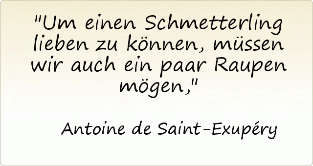 Um einen Schmetterling lieben zu können, müssen wir auch ein paar Raupen mögen, Um einen Schmetterling lieben zu können, müssen wir auch ein paar Raupen mögen,
