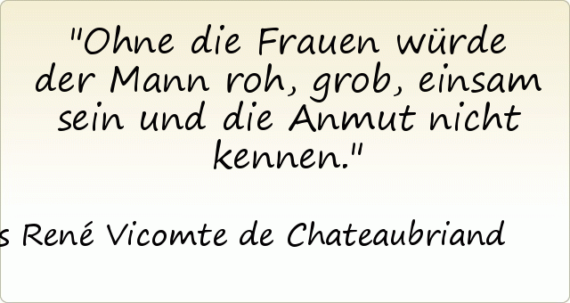 Ohne die Frauen würde der Mann roh, grob, einsam sein und die Anmut nicht kennen. Ohne die Frauen würde der Mann roh, grob, einsam sein und die Anmut nicht kennen.