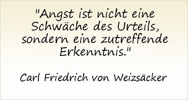 Angst ist nicht eine Schwäche des Urteils, sondern eine zutreffende Erkenntnis. Angst ist nicht eine Schwäche des Urteils, sondern eine zutreffende Erkenntnis.