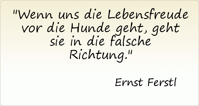 Wenn uns die Lebensfreude vor die Hunde geht, geht sie in die falsche Richtung. Wenn uns die Lebensfreude vor die Hunde geht, geht sie in die falsche Richtung.