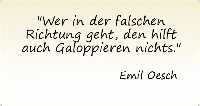 Wer in der falschen Richtung geht, den hilft auch Galoppieren nichts. Wer in der falschen Richtung geht, den hilft auch Galoppieren nichts.